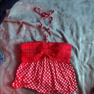 No Boundaries Red Eyelet Halter Top